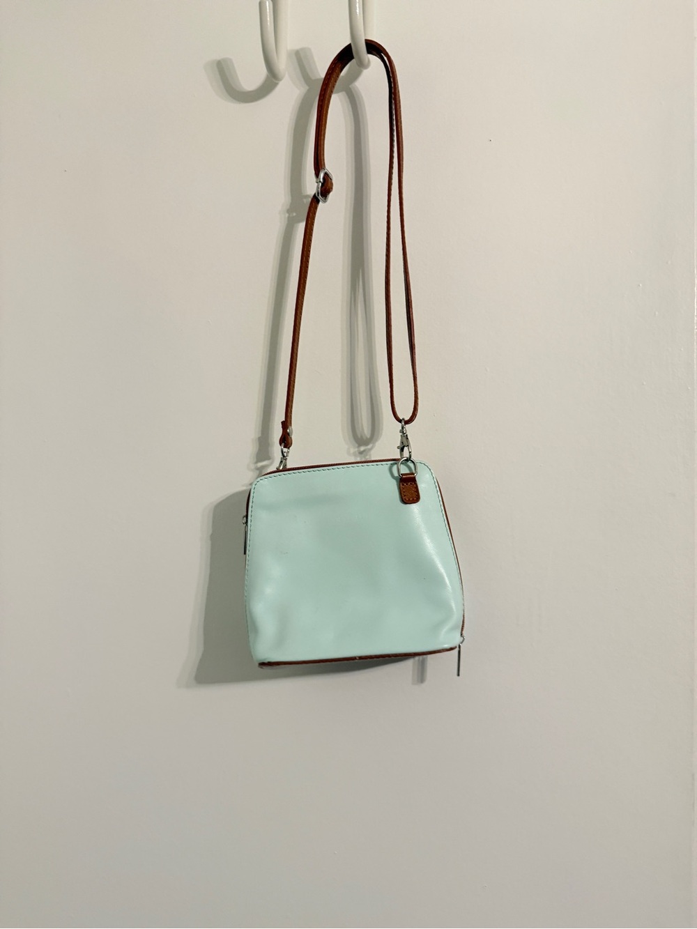 Vera Pelle Mint Crossbody Bag with Brown Trim